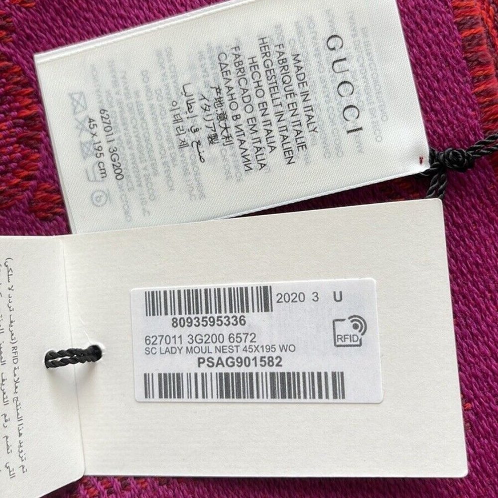 NEW GUCCI GG Jacquard Wool Scarf in Red And Pink $590 Authentic - Picture 7 of 7